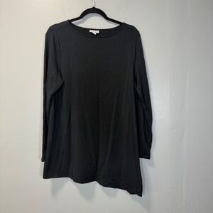 Pure Jill Luxe Tencel‎ Asymmetrical Long Sleeve Tunic Top Black Medium Travel